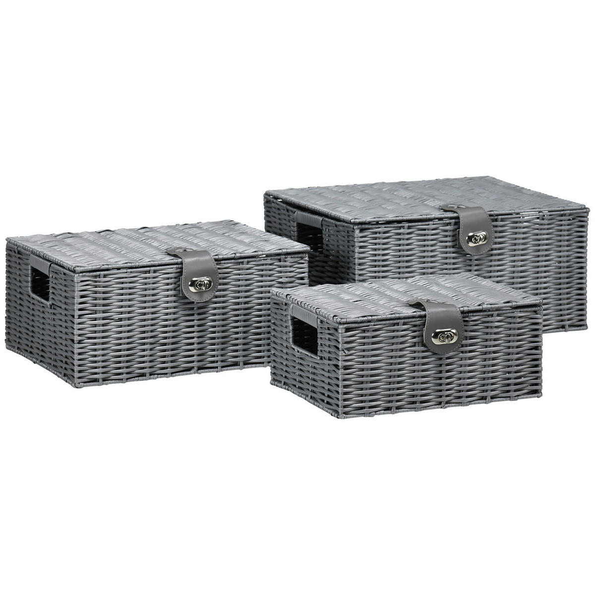 HOMCOM Aufbewahrungskorb grau Metall B/H/L: ca. 28,5x35,5x18 cm Aufbewahrungskorb-Set - grau (18,00/28,50/35,50cm) - HOMCOM