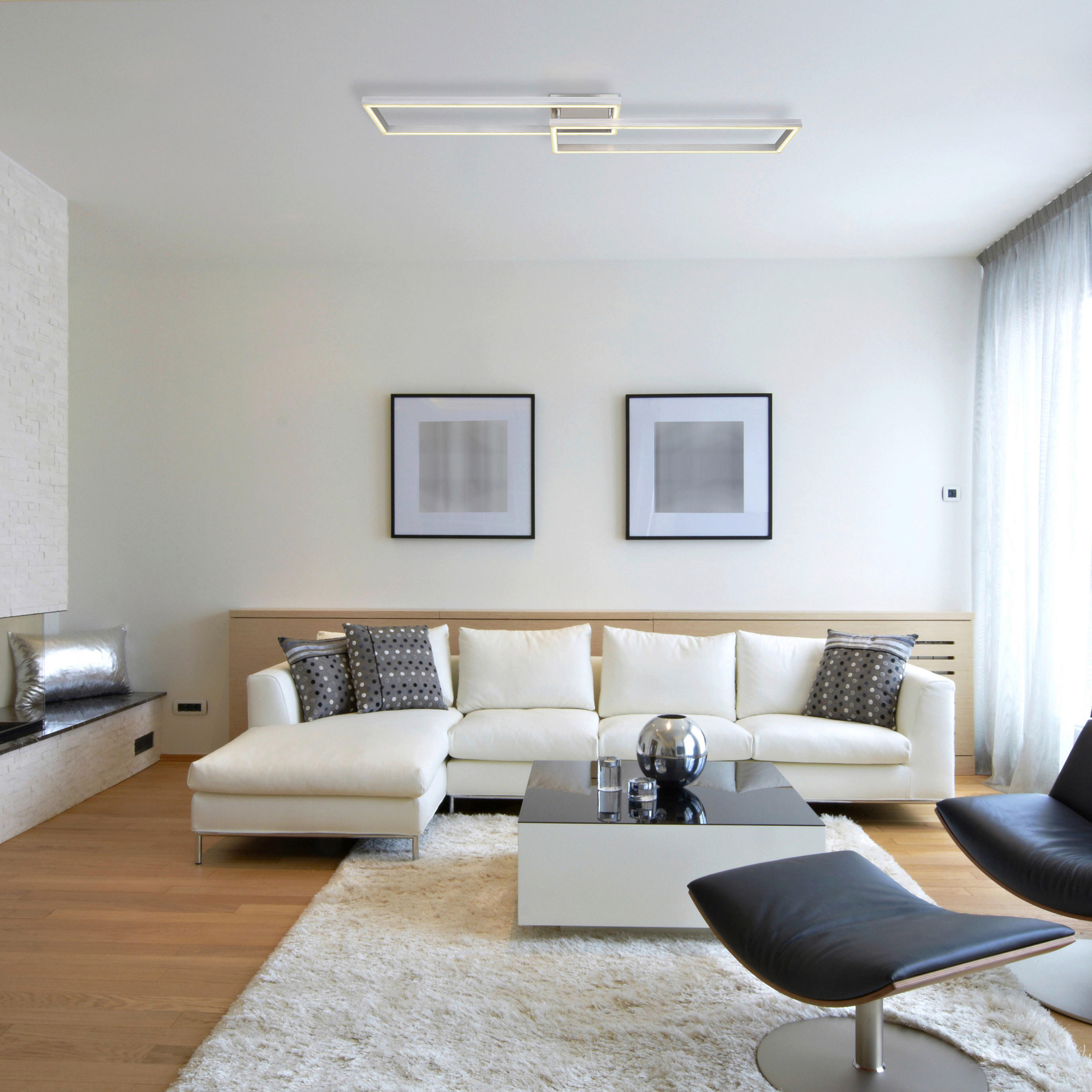 Thumbnail - GLOBO LED-Deckenleuchte Opal Silbergrau Metall Kunststoff B/H/T: ca. 25,5x10x119,5 cm