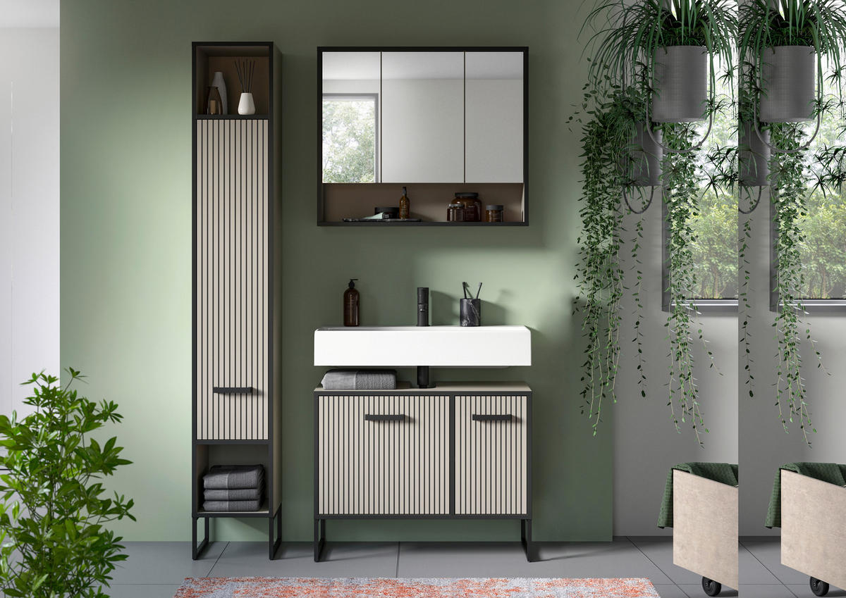 Badezimmer-Set BAGNO schwarz Kaschmirgrau Nachbildung B/H/T: ca. 125x192x36 cm BAGNO - schwarz (125,00/192,00/36,00cm) - xonox.home