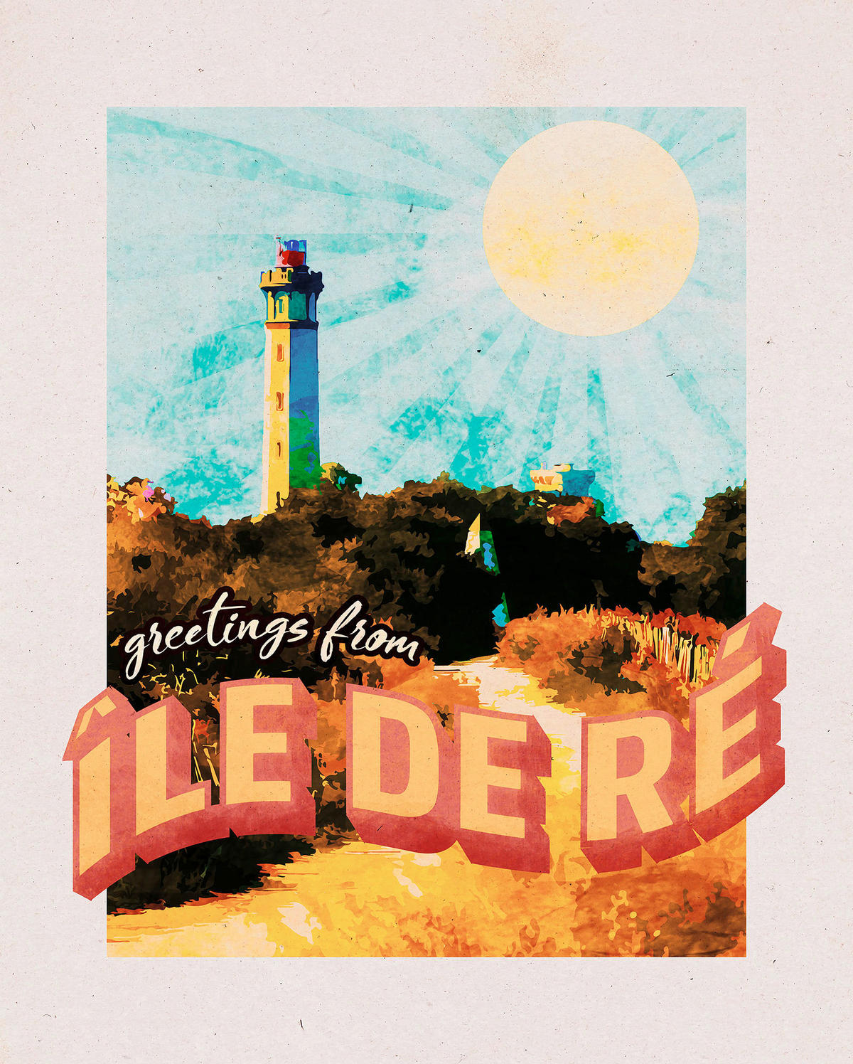 Komar Poster Vintage Travel le de Ré Leuchtturm B/L: ca. 40x50 cm Vintage Travel le de Ré - (40,00/50,00cm) - Komar