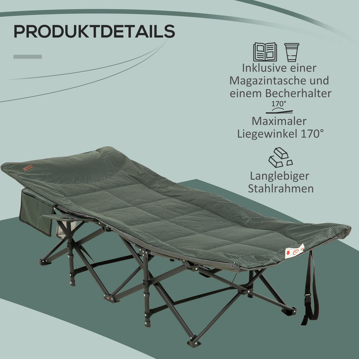 Outsunny Campingartikel B/H/L: ca. 186x68x48 cm Feldbett - grau (48,00/186,00/68,00cm) - Outsunny