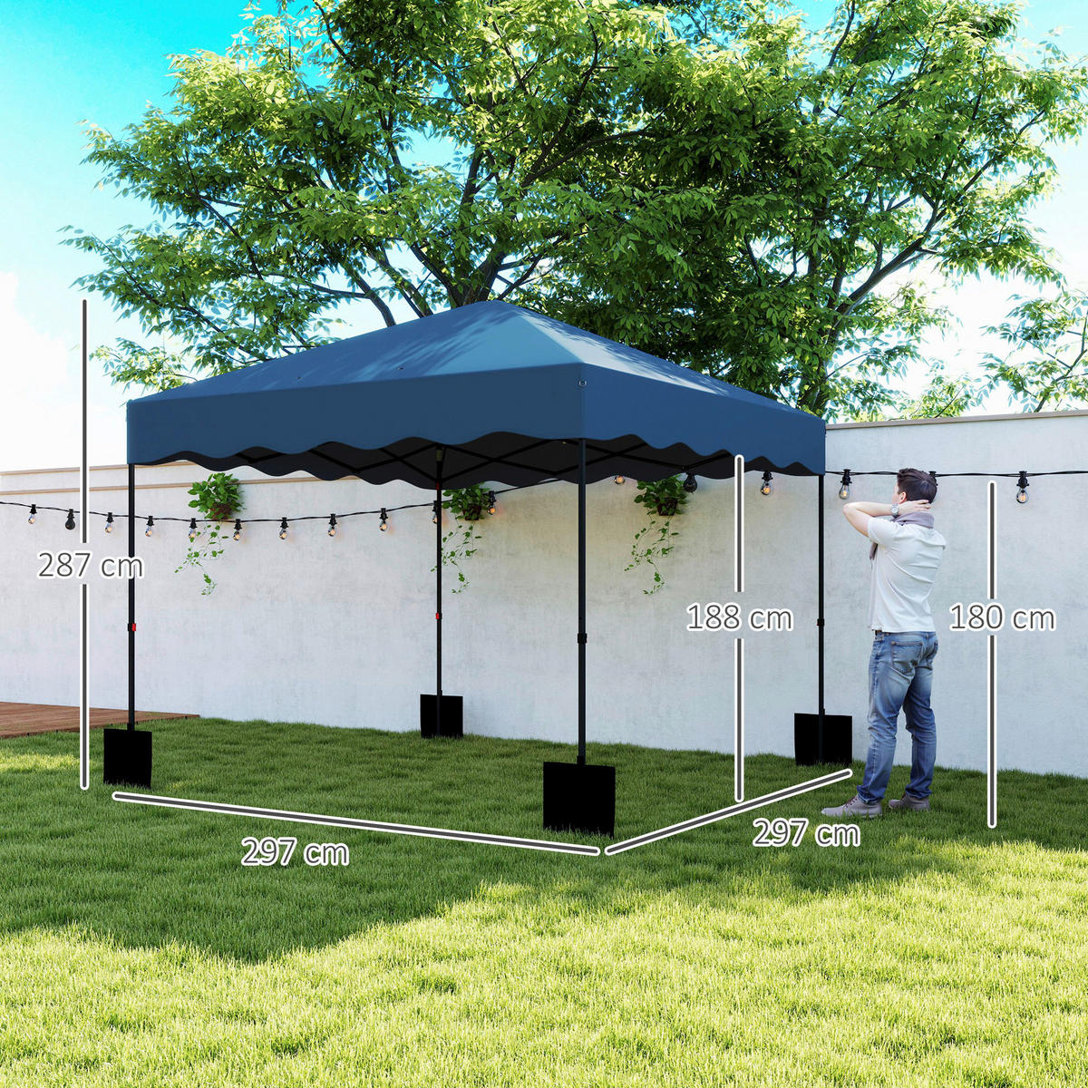 Outsunny Pavillon blau Metall B/H/L: ca. 297x287x297 cm Pavillon - blau (297,00/297,00/287,00cm) - Outsunny