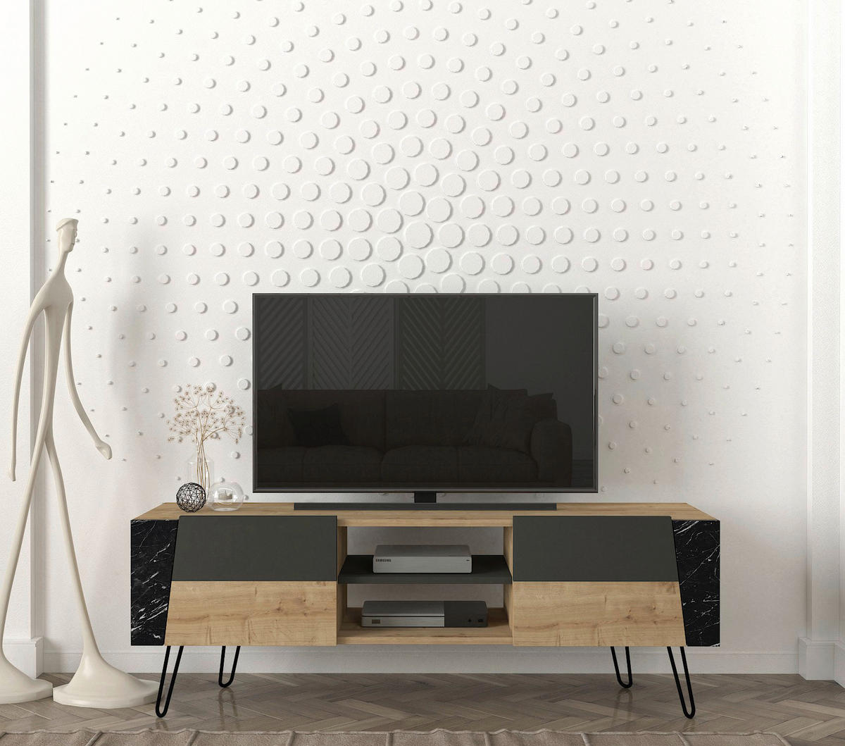 TV-Lowboard Fanten Safir Marmoroptik anthrazit B/H/T: ca. 150x52x36,8 cm Fanten - Marmoroptik/anthrazit (150,00/52,00/36,80cm) - moebel17