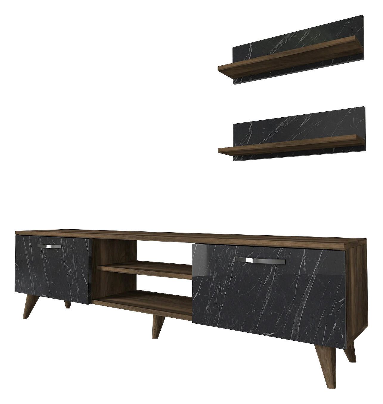 Wohnwand Ayden walnuss Nachbildung dunkelgrau Marmor Optik B/H/T: ca. 150x40,6x30 cm Ayden - walnuss/dunkelgrau (150,00/40,60/30,00cm) - moebel17