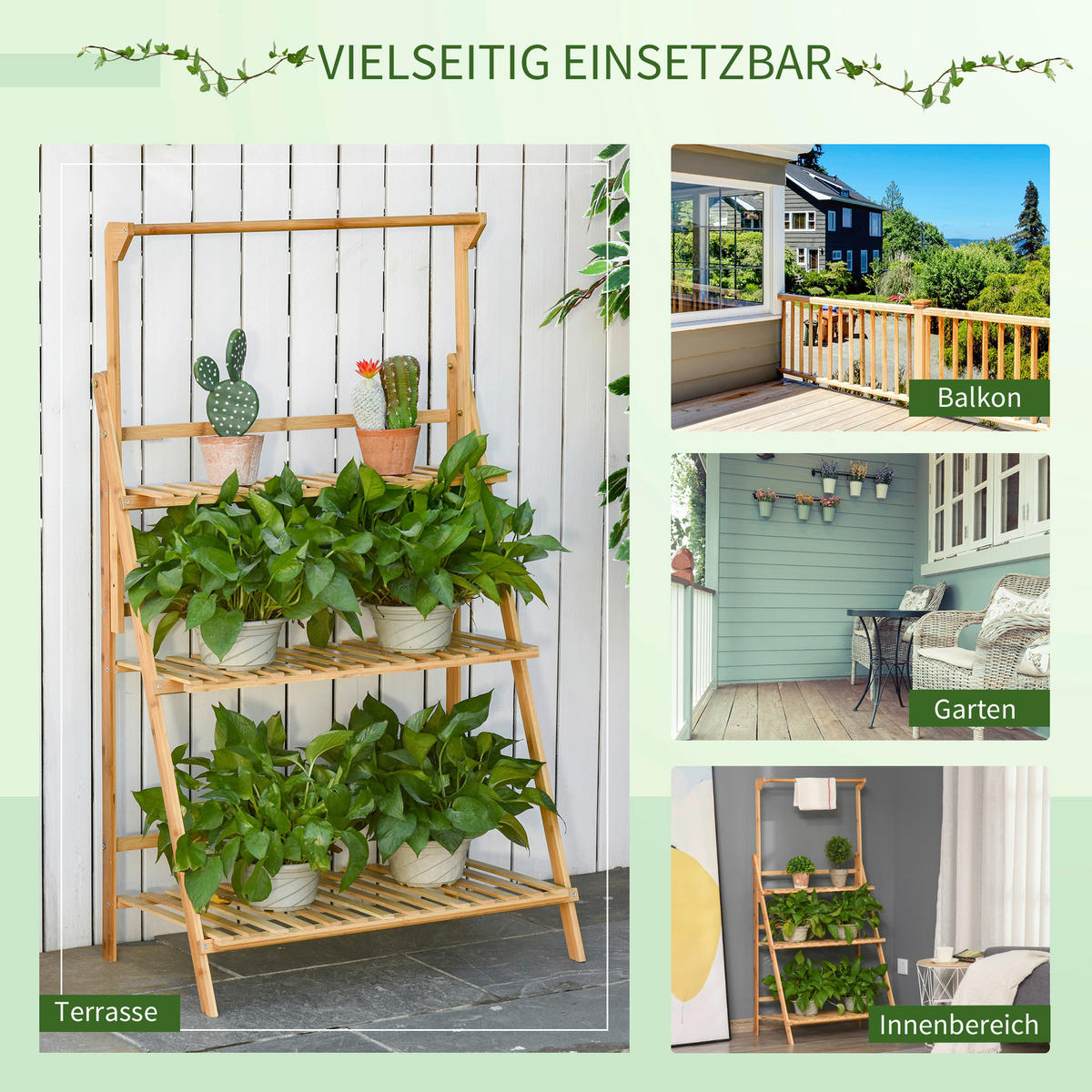 Outsunny Pflanzenregale natur B/H/L: ca. 40x143x70 cm Pflanzentreppe 845-434 - natur (70,00/40,00/143,00cm) - Outsunny
