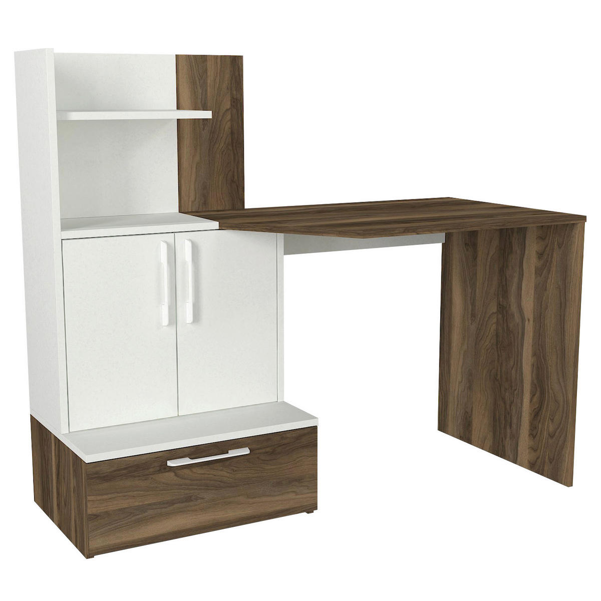 Schreibtisch Padora walnuss Nachbildung weiß B/H/T: ca. 131x115x60 cm Padora - weiß/walnuss (131,00/115,00/60,00cm) - moebel17