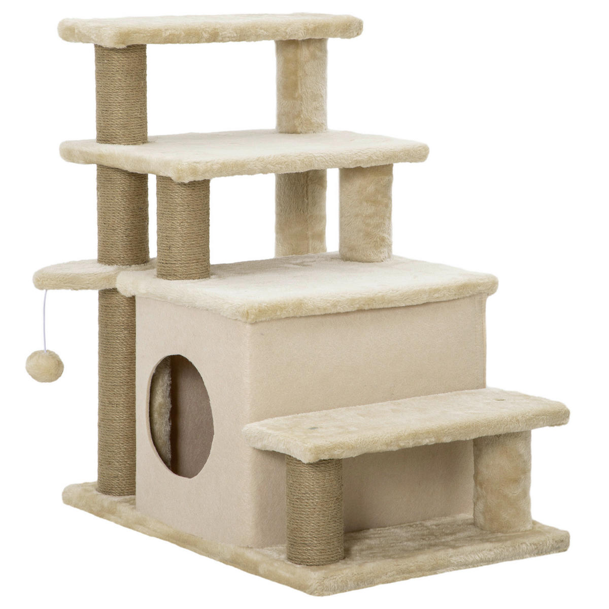 PawHut Katzentreppe m. Schlafhöhle beige Edelstahl B/H/L: ca. 40x60x66 cm Haustiertreppe - beige (66,00/40,00/60,00cm) - PawHut