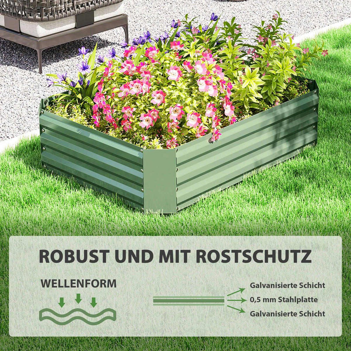 Outsunny Hochbeet dunkelgrün Stahl B/H/L: ca. 90x30x120 cm Hochbeet - dunkelgrün (120,00/90,00/30,00cm) - Outsunny