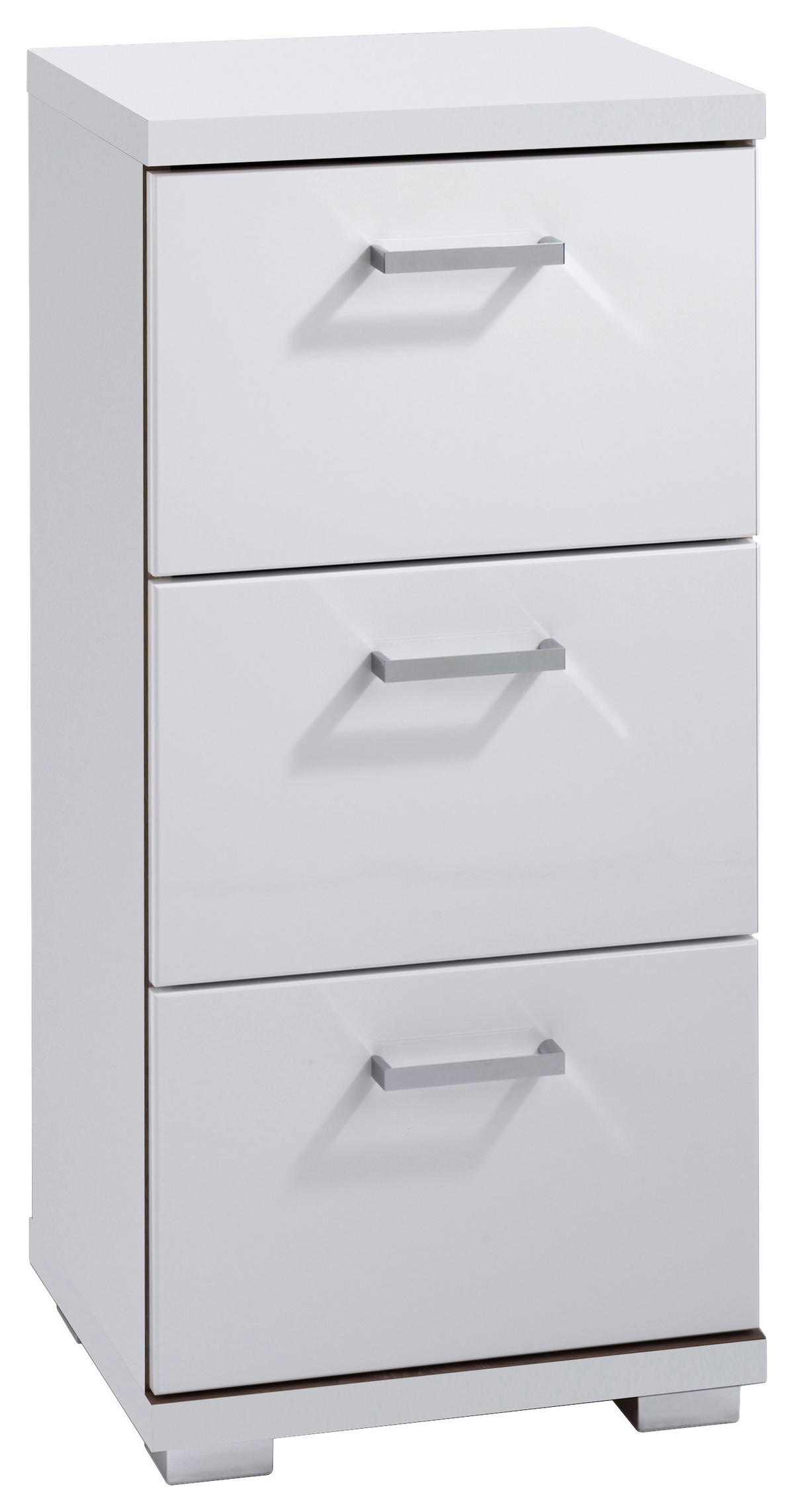 Schrank NEBRASKA weiß weiß Lack Hochglanz silber verchromt B/H/T: ca. 35,5x74x31,5 cm NEBRASKA - weiß/silber (35,50/74,00/31,50cm) - byLIVING