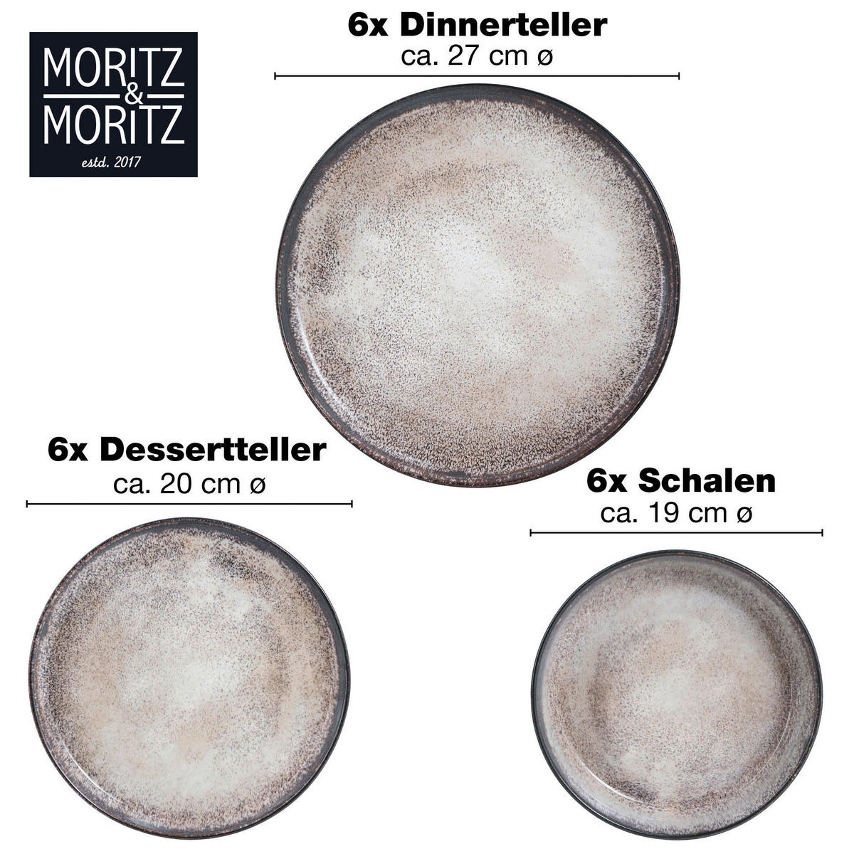 Moritz & Moritz Tafelservice Digital beige Porzellan 18 tlg. Digital - beige/schwarz - Moritz & Moritz