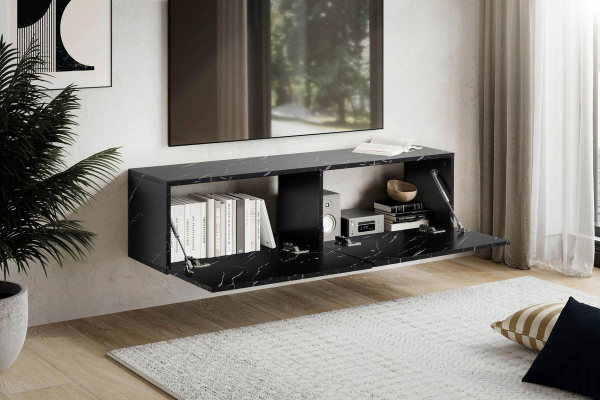Lowboard schwarz Marmor Optik B/H/T: ca. 120x30x30 cm TV & Lowboard - schwarz (120,00/30,00/30,00cm) - Wohnling
