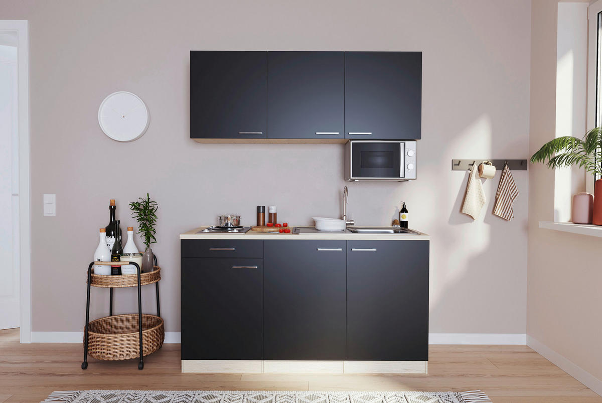 Respekta Singleküche Luis schwarz B/H/T: ca. 150x200x60 cm Luis - Eiche/schwarz (150,00/200,00/60,00cm) - Respekta