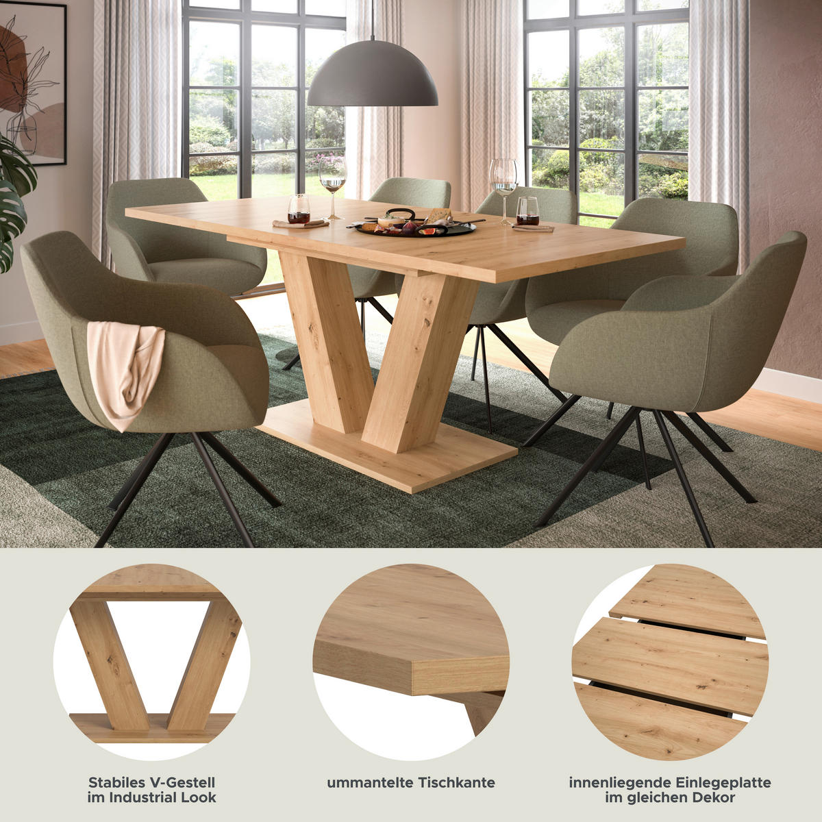 Esstisch MOTION Artisan Oak Nachbildung B/H/T: ca. 150x76x90 cm MOTION - (150,00/76,00/90,00cm) - xonox.home