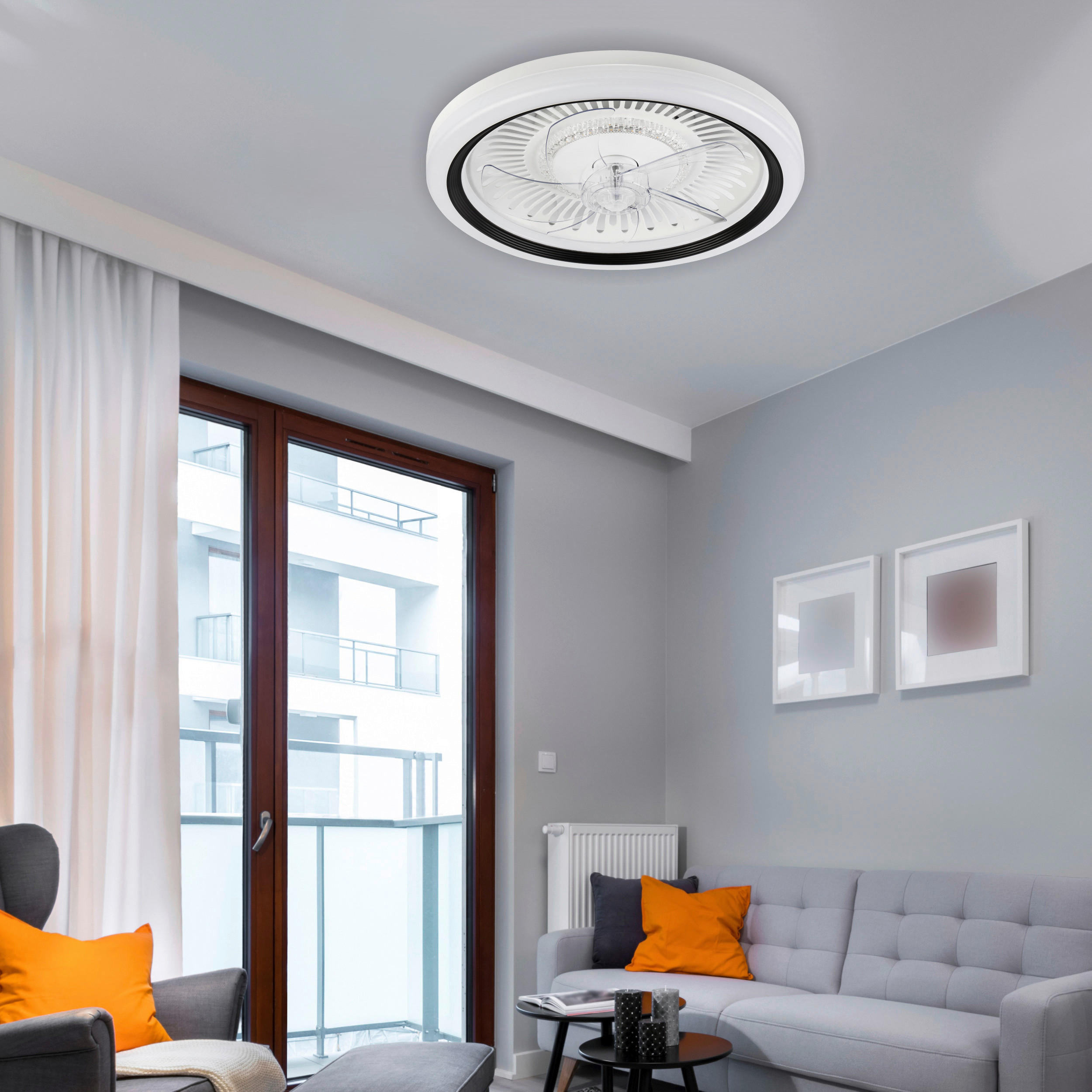Lamkur LED-Deckenventilator FALCO 49908 schwarz weiß H/L: ca. 17x50 cm max. 40 W Falco - weiß/schwarz (50,00cm) - Lamkur