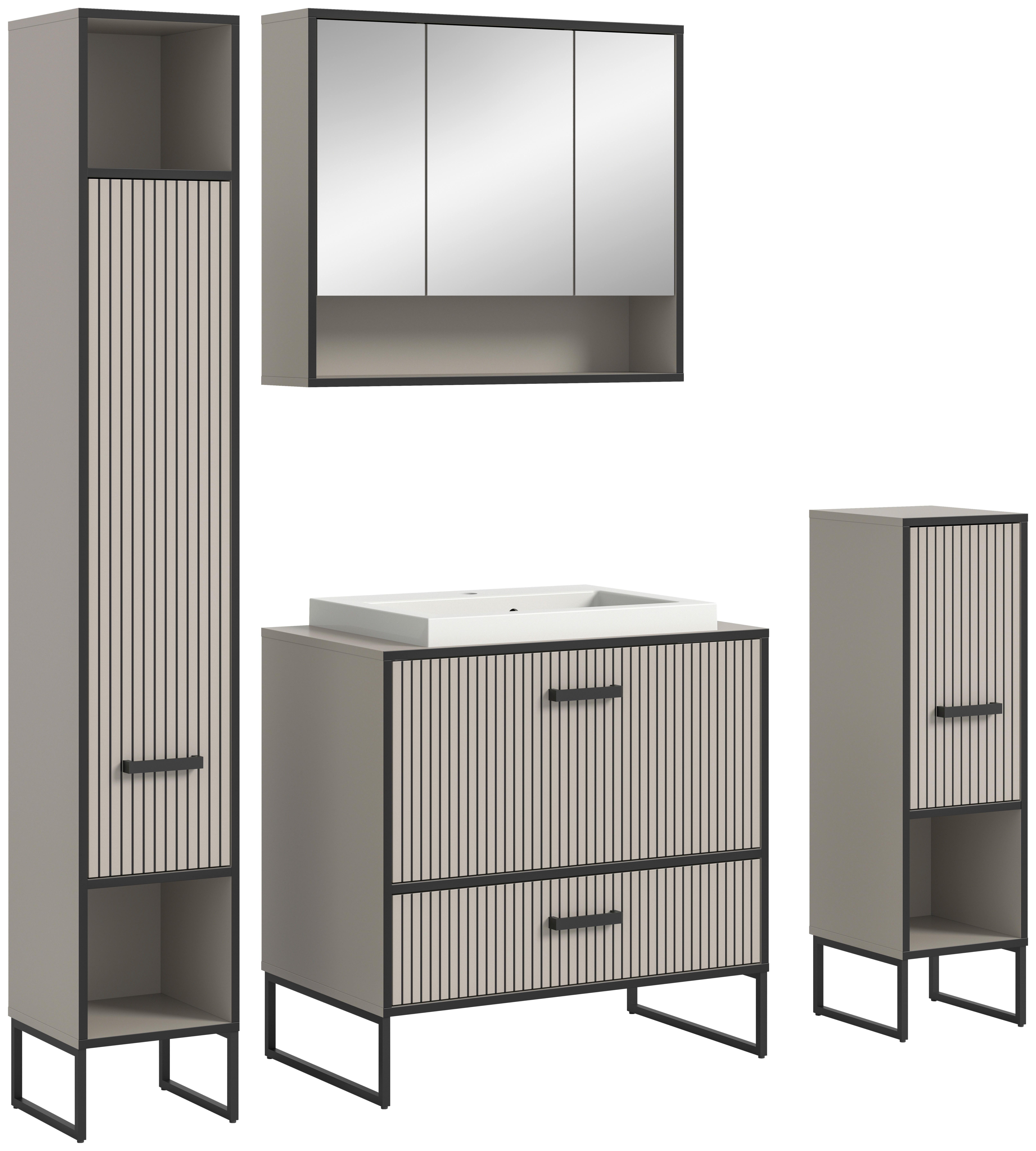 Badezimmer-Set BAGNO schwarz Kaschmirgrau Nachbildung B/H/T: ca. 170x192x48 cm BAGNO - schwarz (170,00/192,00/48,00cm) - xonox.home