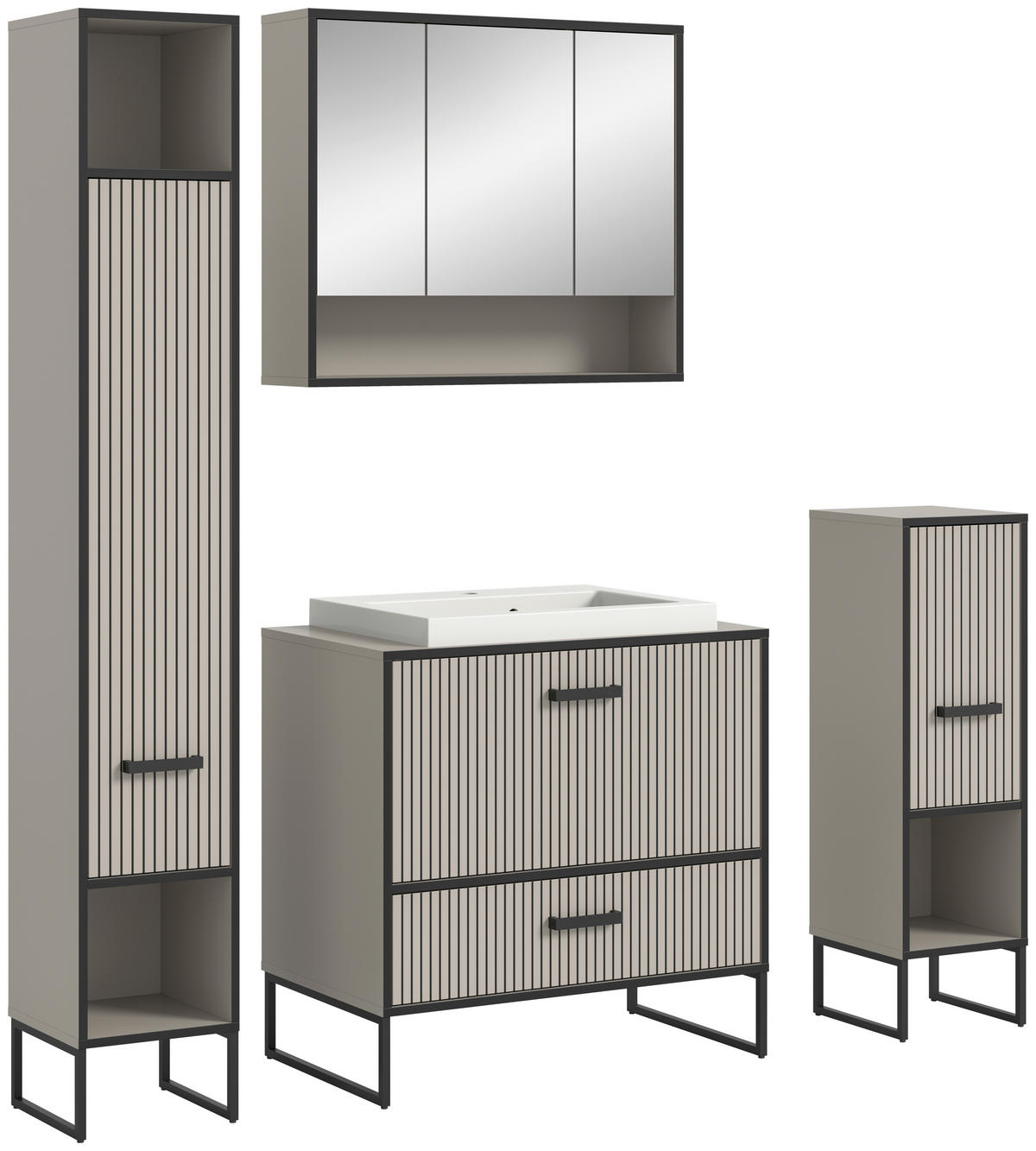 Badezimmer-Set BAGNO schwarz Kaschmirgrau Nachbildung B/H/T: ca. 170x192x48 cm BAGNO - schwarz (170,00/192,00/48,00cm) - xonox.home