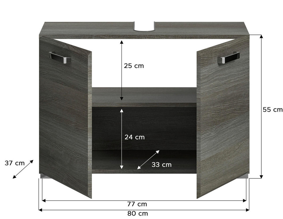 Waschbeckenunterschrank SILVER Rauchsilber Nachbildung B/H/T: ca. 80x55x37 cm SILVER - (80,00/55,00/37,00cm) - xonox.home