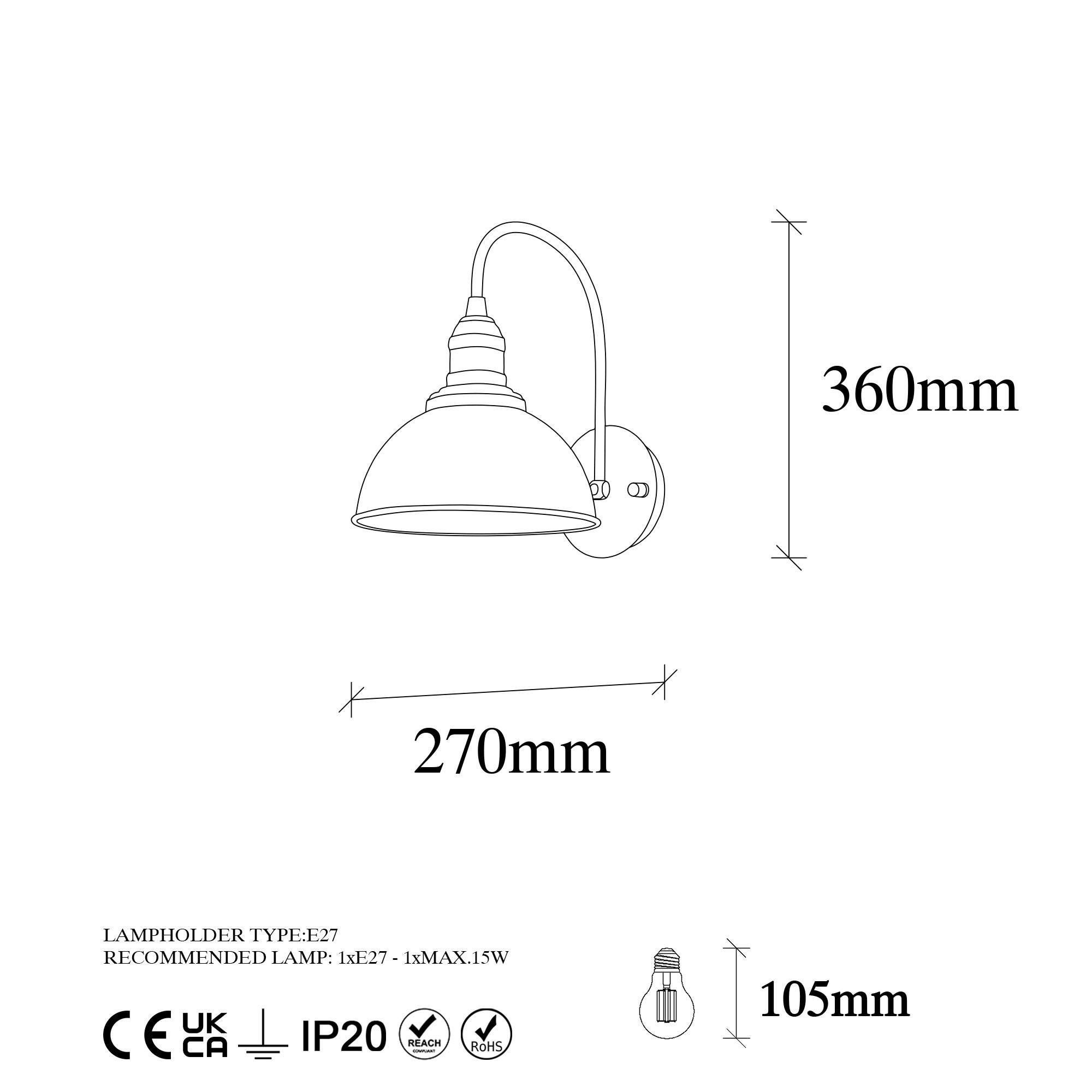 Thumbnail - Opviq Wandleuchte B/H/T/L/D: ca. 27x36x27x27x27 cm E27 1 Brennstellen