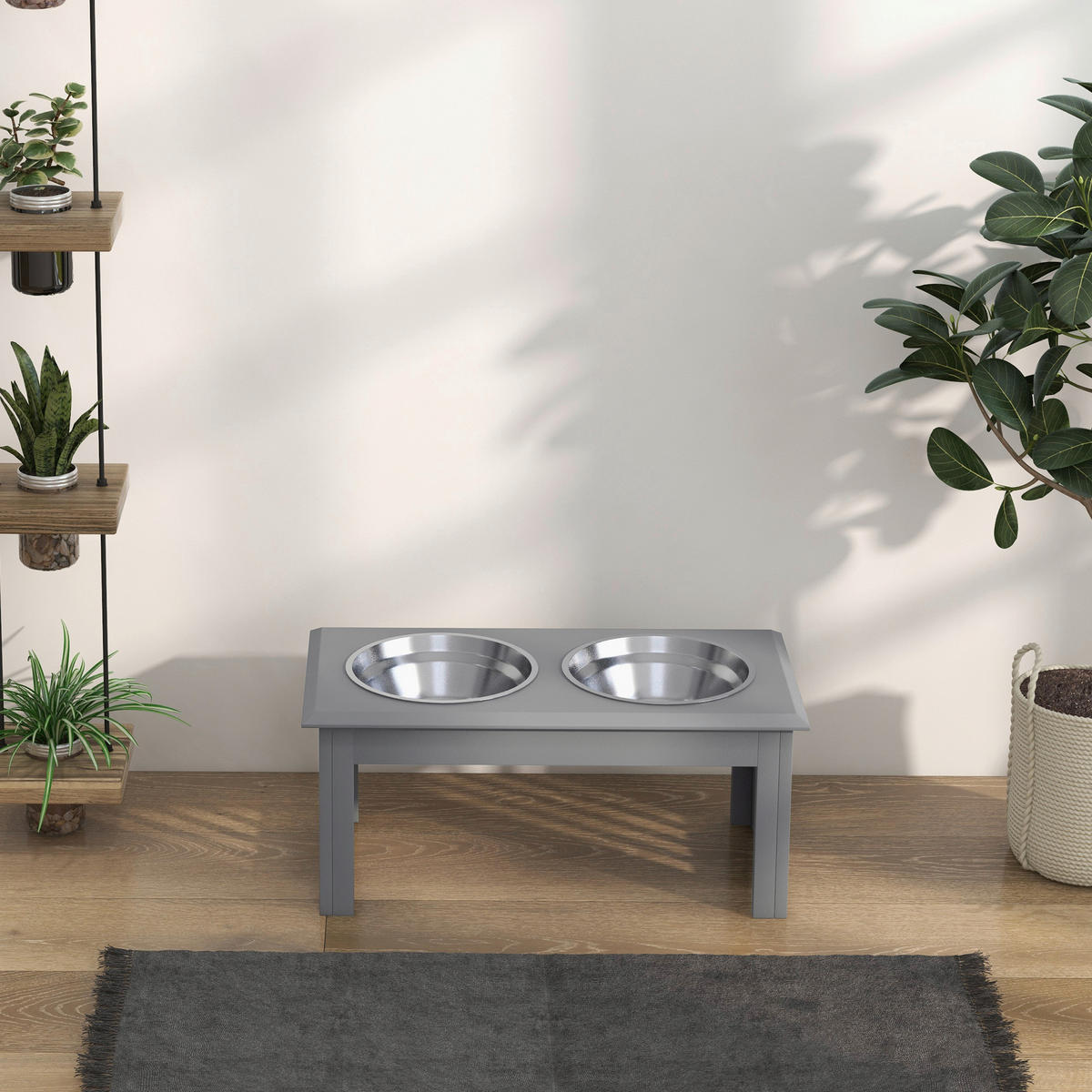 PawHut Futternapf grau Edelstahl B/H/L: ca. 30,5x25,4x58,4 cm Futternapf - grau (58,40/30,50/25,40cm) - PawHut