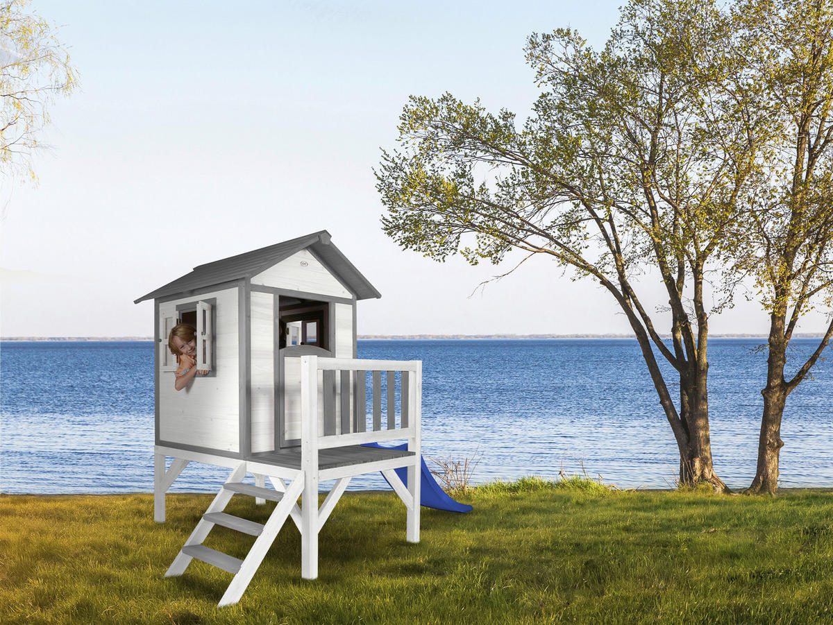 AXI Spielhaus Lodge XL grau B/H/T: ca. 240x189x167 cm Lodge XL - blau/weiß (240,00/189,00/167,00cm) - AXI