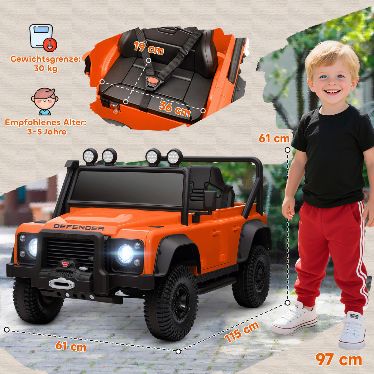 AIYAPLAY Kinder Elektroauto orange B/H/L: ca. 61x61x115 cm Kinder_Elektroauto - orange (115,00/61,00/61,00cm) - AIYAPLAY