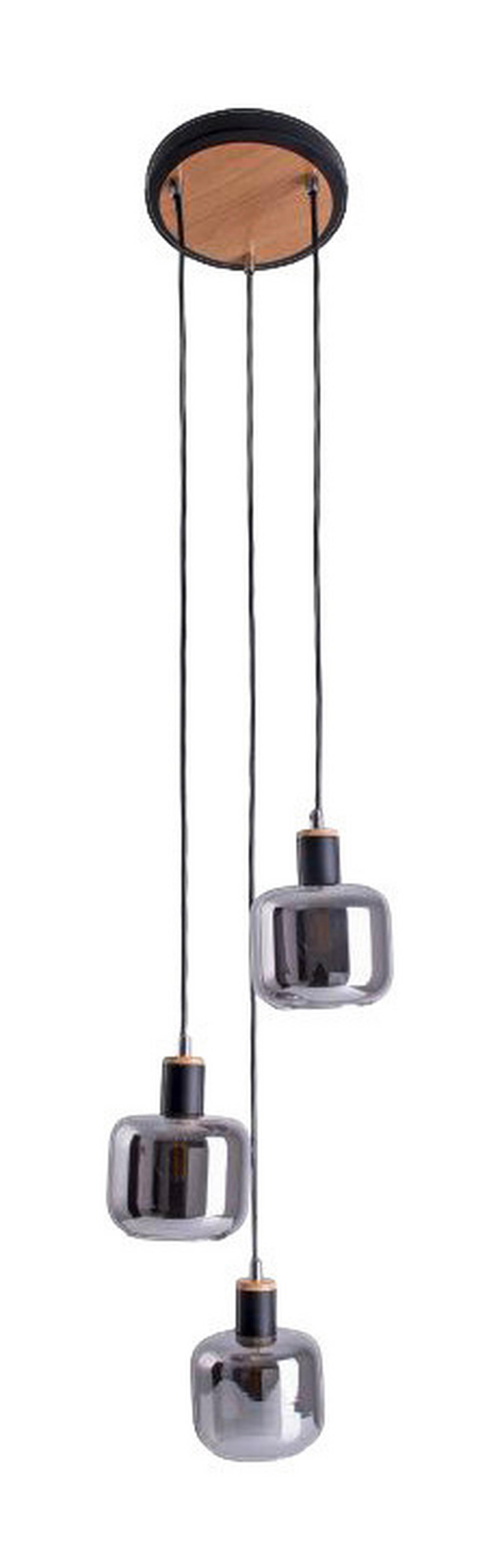 Näve Leuchten Pendelleuchte 6116722 Fumoso schwarz natur Metall Rauchglas H/D: ca. 123x23 cm E14 3 Brennstellen FUMOSO - natur/schwarz (23,00/123,00cm) - Näve Leuchten
