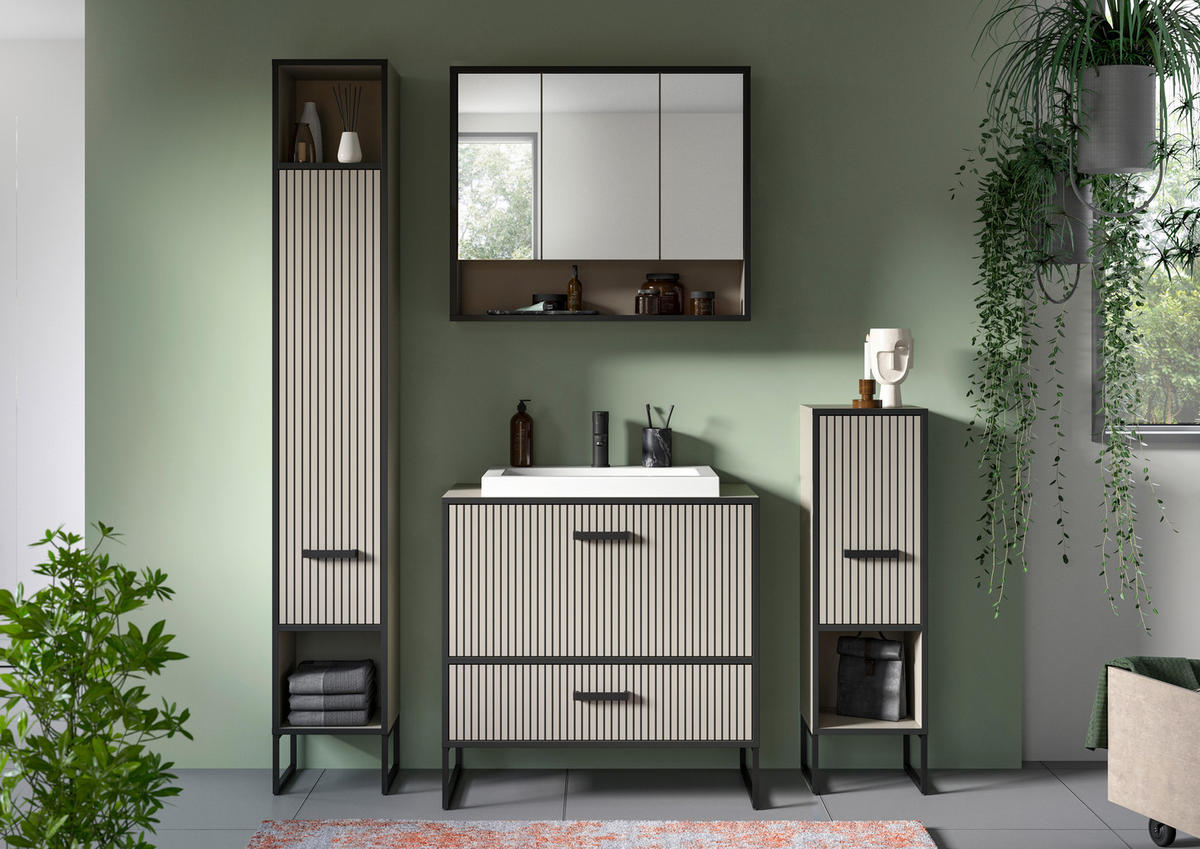 Badezimmer-Set BAGNO schwarz Kaschmirgrau Nachbildung B/H/T: ca. 170x192x48 cm BAGNO - schwarz (170,00/192,00/48,00cm) - xonox.home