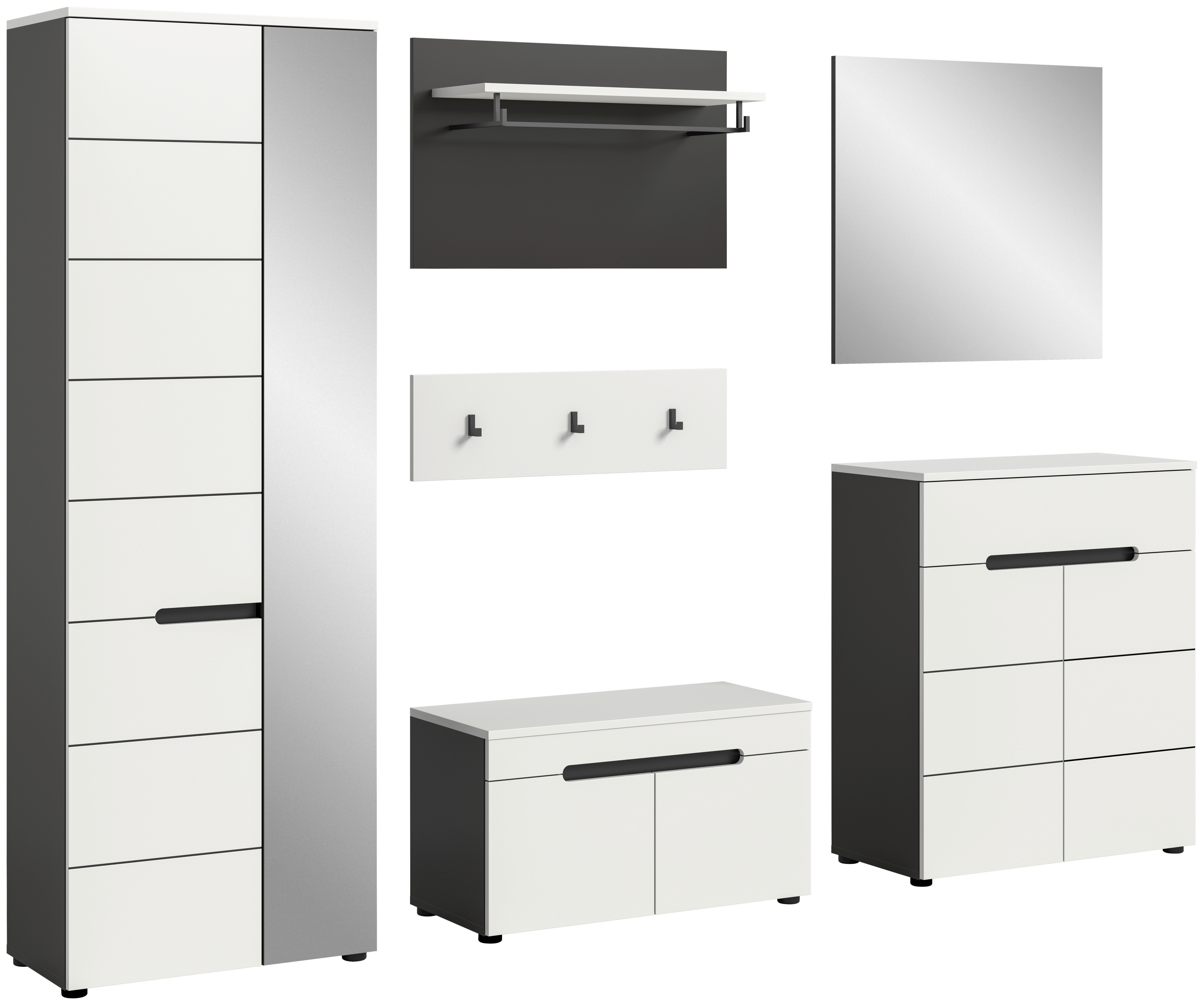 Garderobe Canu basaltgrau Nachbildung weiß B/H/T: ca. 255x190x37 cm Canu - weiß/basaltgrau (255,00/190,00/37,00cm) - xonox.home