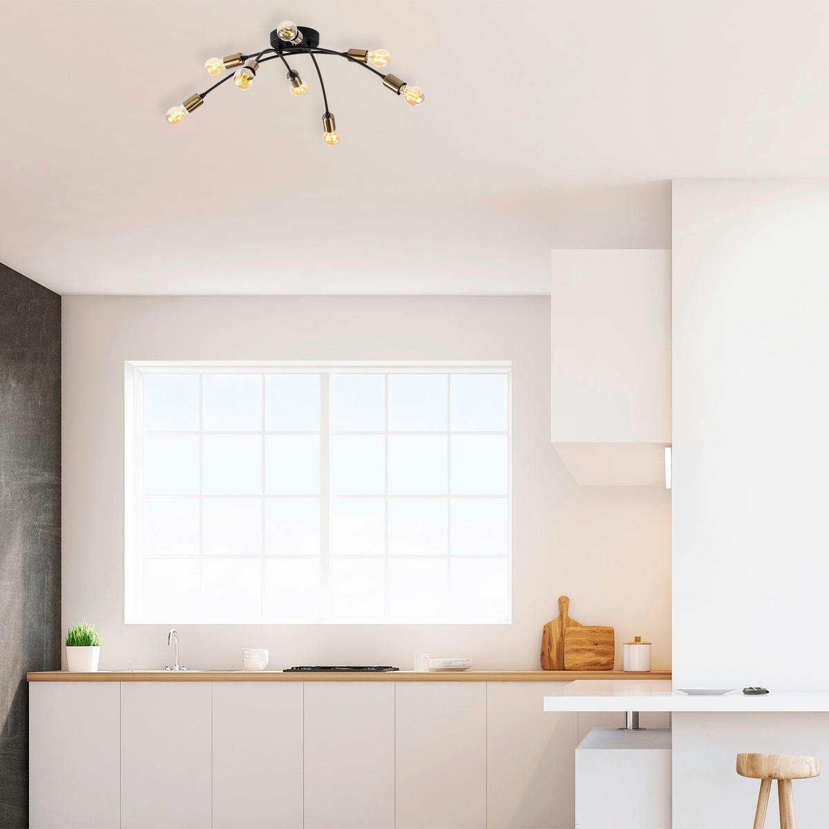 Opviq Deckenleuchte Banana-1151 schwarz Metall B/H/T/L/D: ca. 79x26x79x79x79 cm E27 8 Brennstellen Banana - schwarz (79,00/79,00/26,00cm) - Opviq