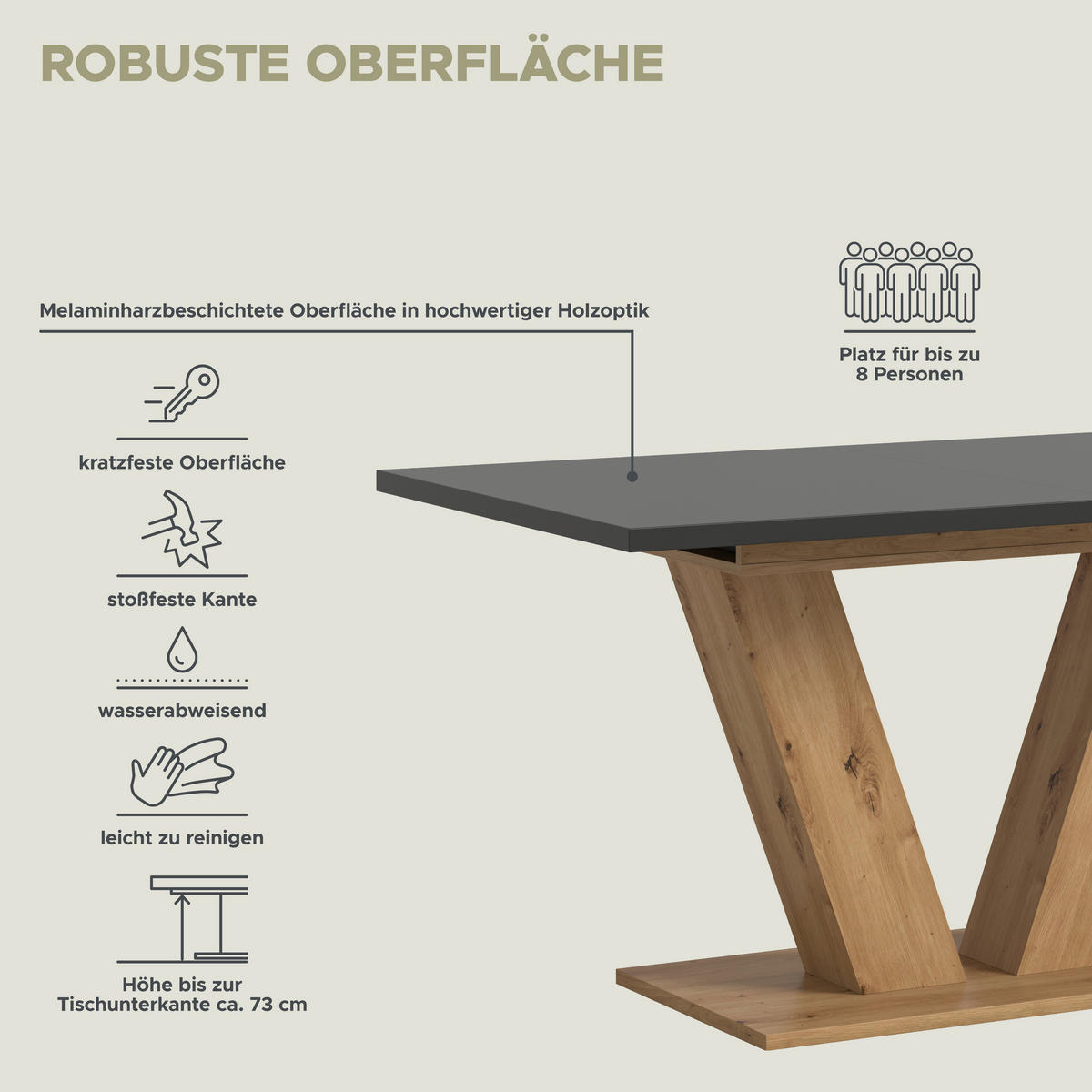 Esstisch MOTION grau Artisan Nachbildung B/H/T: ca. 150x76x90 cm MOTION - grau (150,00/76,00/90,00cm) - xonox.home