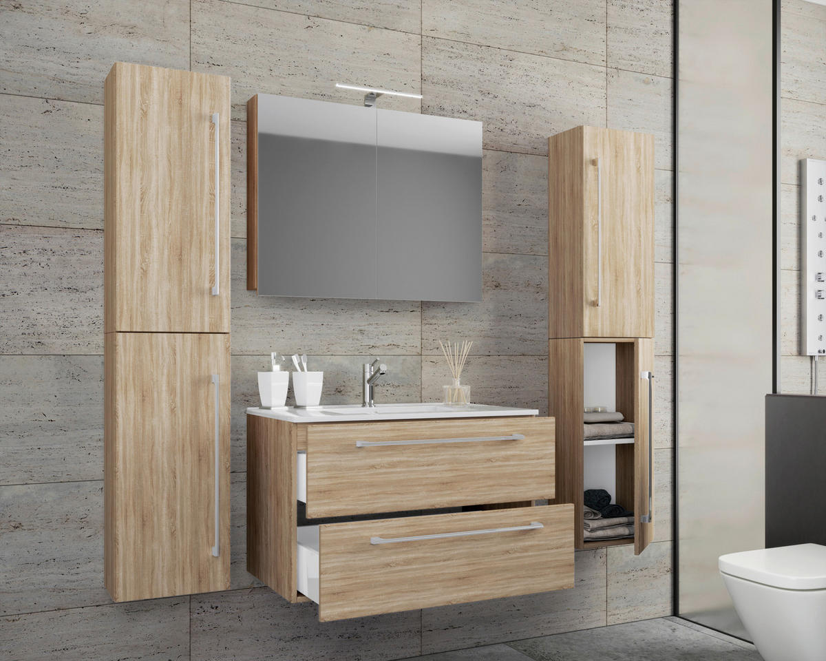Waschplatz 5tlg-Badinos Eiche Sonoma Nachbildung B/H/T: ca. 80x50x46 cm 5tlg-Badinos - Eiche (80,00/50,00/46,00cm) - VCM Möbel