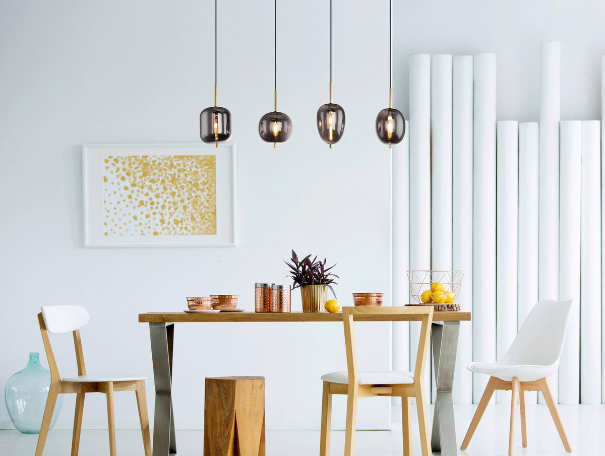 GLOBO Pendelleuchte BLACKY 15345-4MM messing Metall Rauchglas B/H/L: ca. 18,5x120x110 cm E14 4 Brennstellen Pendelleuchte_Blacky 4flg. - messing (110,00/18,50/120,00cm) - GLOBO