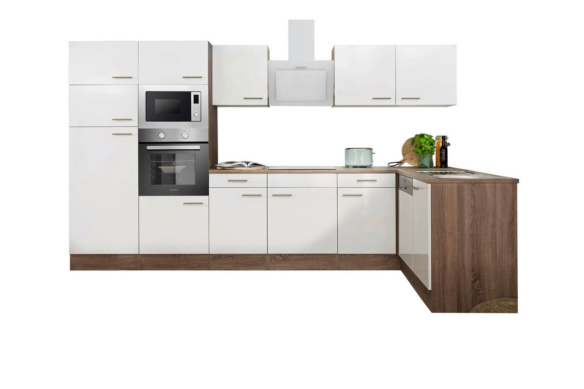 Respekta Winkelküche KBL340EYWMISGKE weiß B/H/T: ca. 340x205x172 cm KBL340EYWMISGKE - Eiche/weiß (340,00/205,00/172,00cm) - Respekta