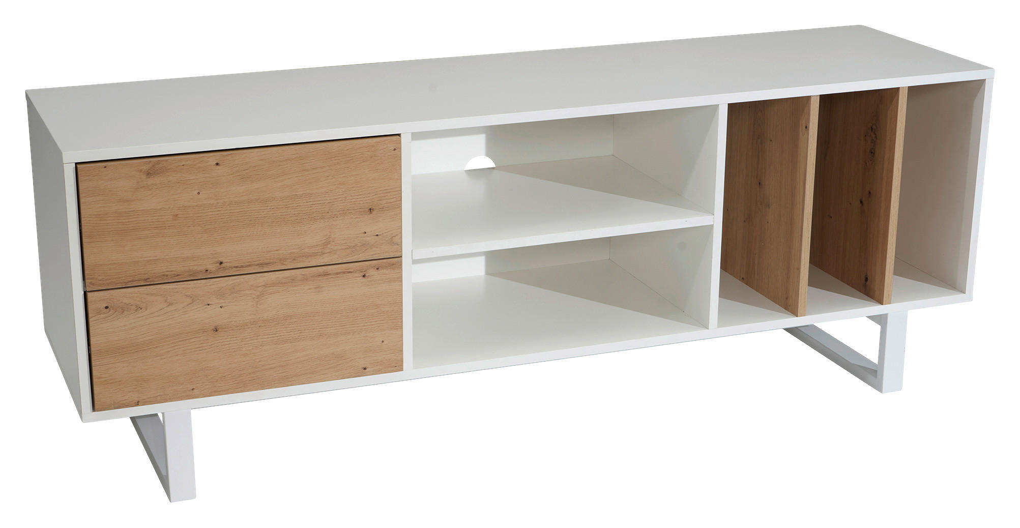 Lowboard weiß Eiche Optik B/H/T: ca. 150x55x40 cm TV & Lowboard - weiß (150,00/55,00/40,00cm) - Wohnling