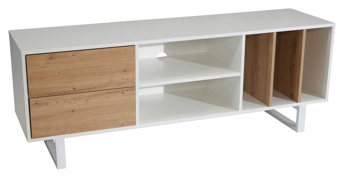 Lowboard weiß Eiche Optik B/H/T: ca. 150x55x40 cm TV & Lowboard - weiß (150,00/55,00/40,00cm) - Wohnling