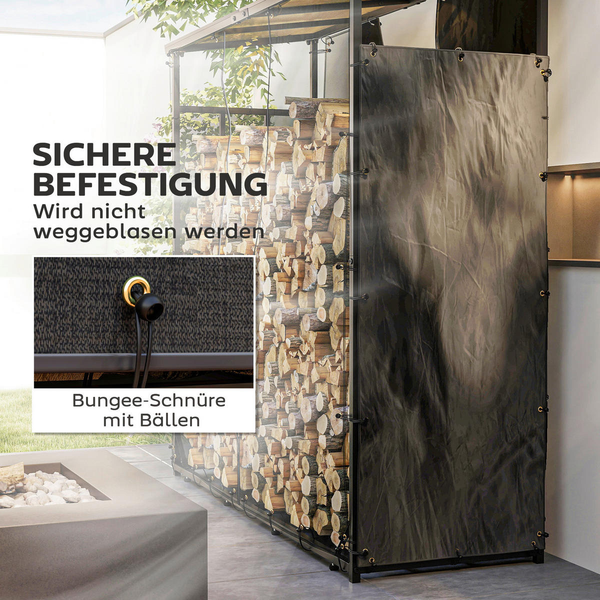 Outsunny Kaminholzregal Abdeckung schwarz Polyester B/H/L: ca. 62x0,1x148 cm Kaminholzregal Abdeckung - schwarz (148,00/62,00/0,10cm) - Outsunny