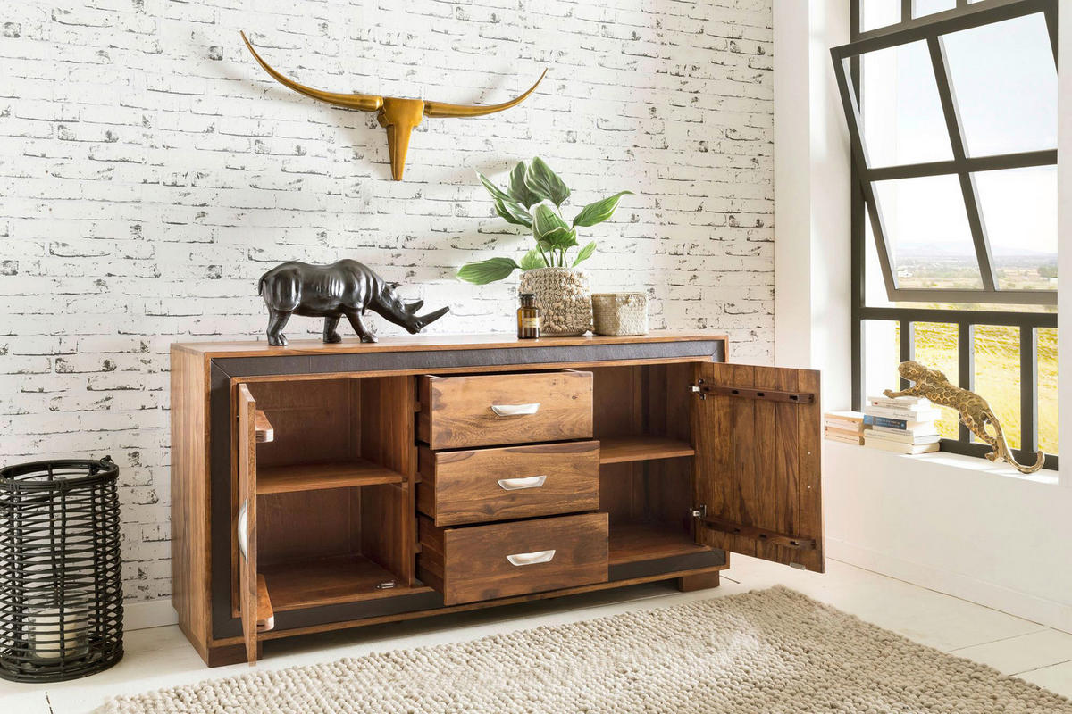 Sideboard natur schwarz Sideboard - natur/schwarz - Wohnling