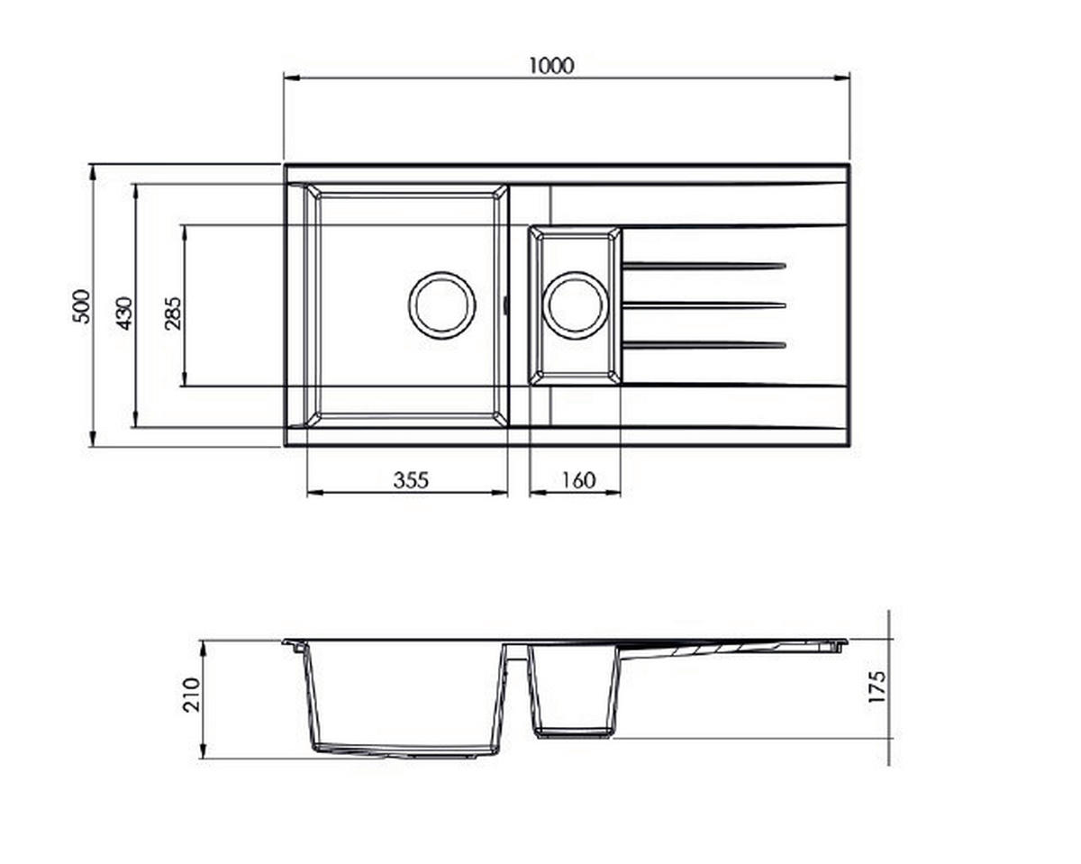 Respekta Einbauspüle Houston 100 x 50 S schwarz Mineralite B/H/T: ca. 100x21x50 cm Houston 100 x 50 S - schwarz (100,00/21,00/50,00cm) - Respekta