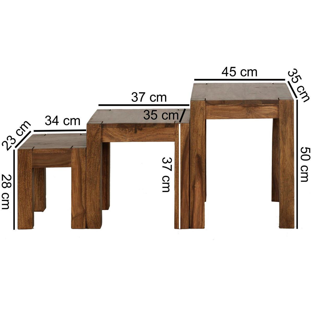 Beistelltisch 3er-Set natur Echtholz 3er-Set - natur - Wohnling