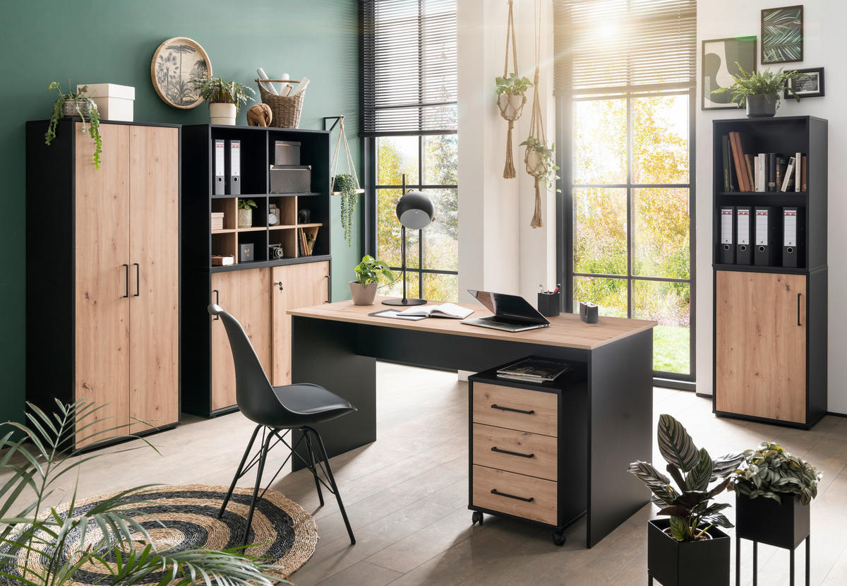 Hochschrank Aino Eiche Artisan Nachbildung schwarz matt B/H/T: ca. 65x163,6x41 cm Aino - Eiche/schwarz (65,00/163,60/41,00cm) - Möbelpartner