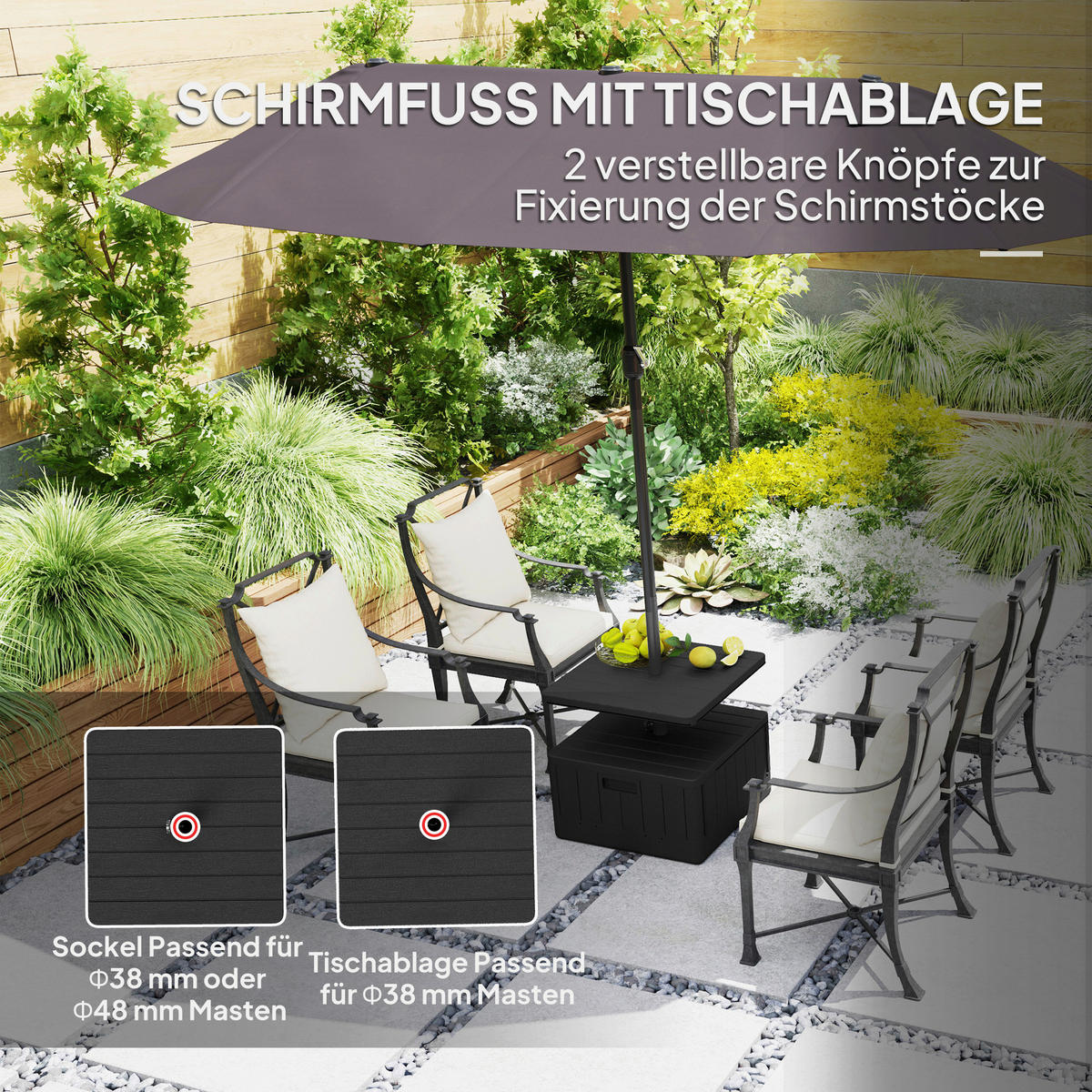 Outsunny Schirmständer schwarz Metall B/H/L: ca. 53x45x53 cm Schirmständer - schwarz (53,00/53,00/45,00cm) - Outsunny