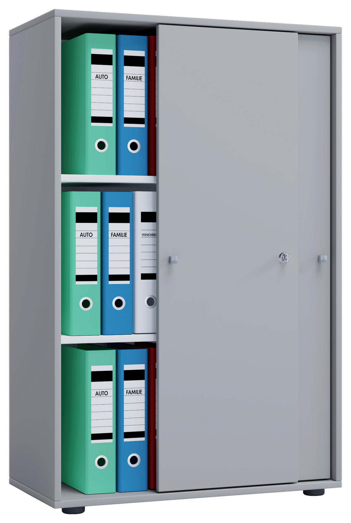 Büroschrank Lona XL mit Schiebetüren grau weiß B/H/T: ca. 70x110x37 cm Lona XL mit Schiebetüren - weiß/grau (70,00/110,00/37,00cm) - VCM Möbel