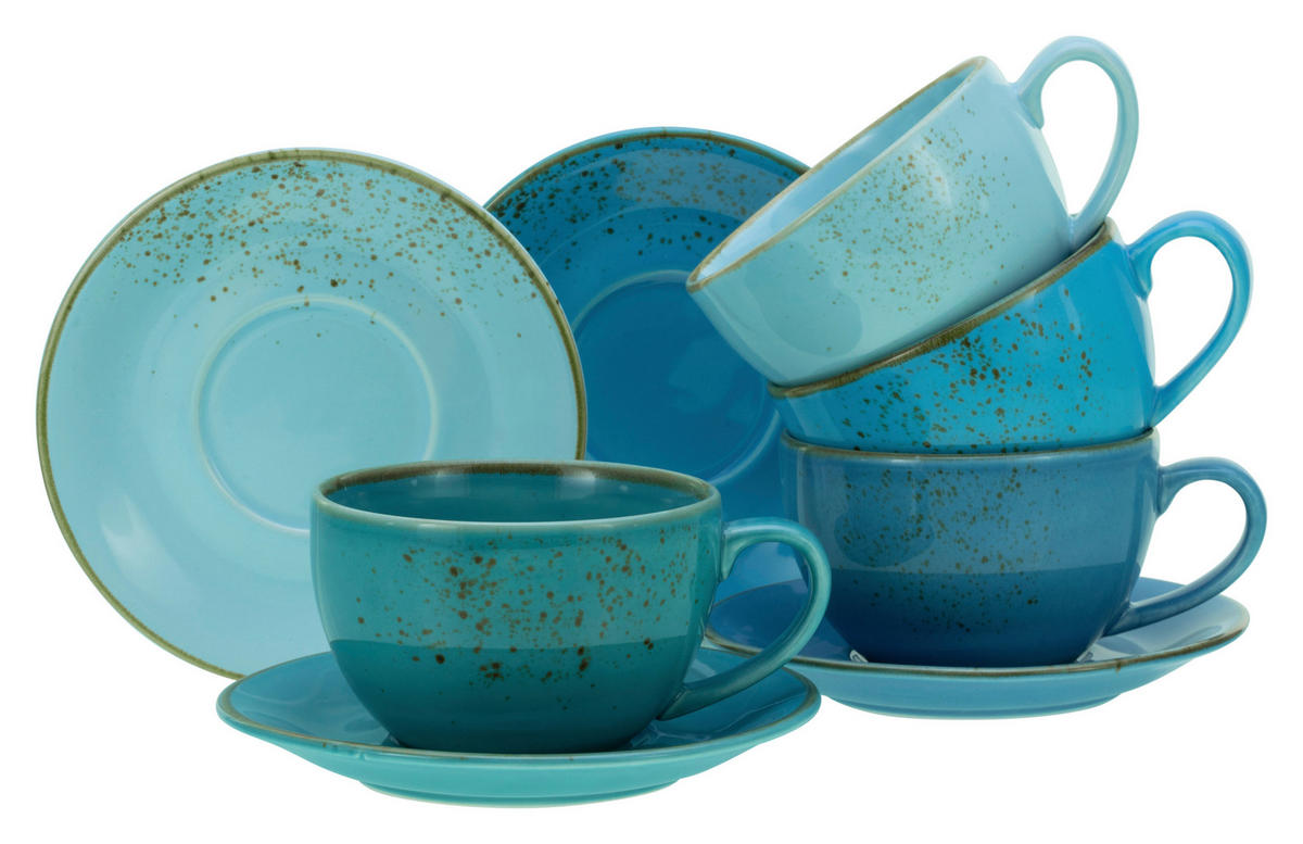 CreaTable Cappuccinotassen-Set Nature Collection AQUA blau Steinzeug 8 tlg. Nature Collection AQUA - blau - CreaTable