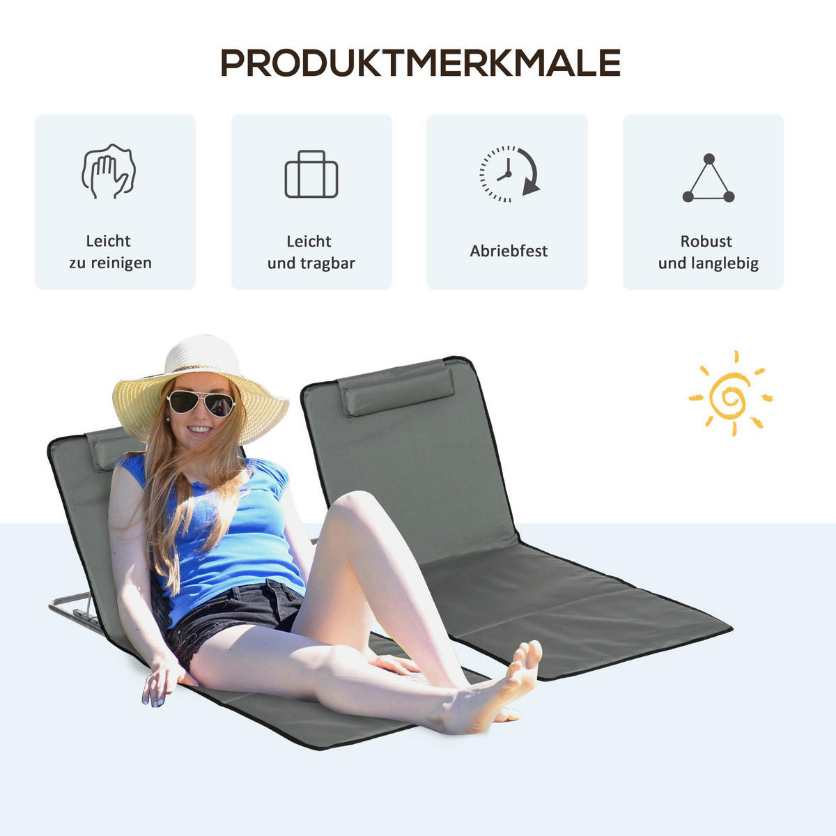 Outsunny Strandliege 2er Set grau Stahl B/H/L: ca. 53x35x124 cm Strandliege 2er Set - grau (124,00/53,00/35,00cm) - Outsunny