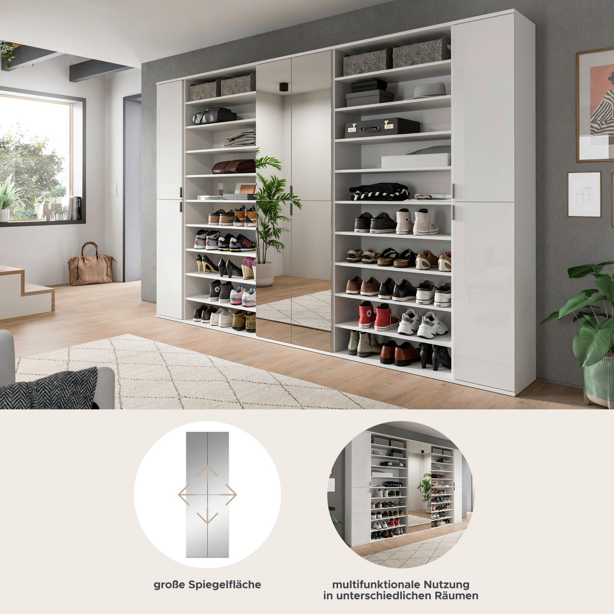 Garderobe PROJEKT X weiß weiß Hochglanz B/H/T: ca. 262x191x37 cm PROJEKT X - weiß (262,00/191,00/37,00cm) - xonox.home