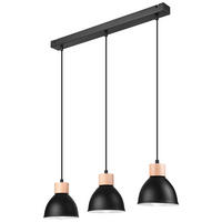 Lamkur Pendelleuchte schwarz Stahl Holz B/H/L: ca. 13x80x70 cm E27 3 Brennstellen NICO - schwarz (70,00/13,00/80,00cm) - Lamkur