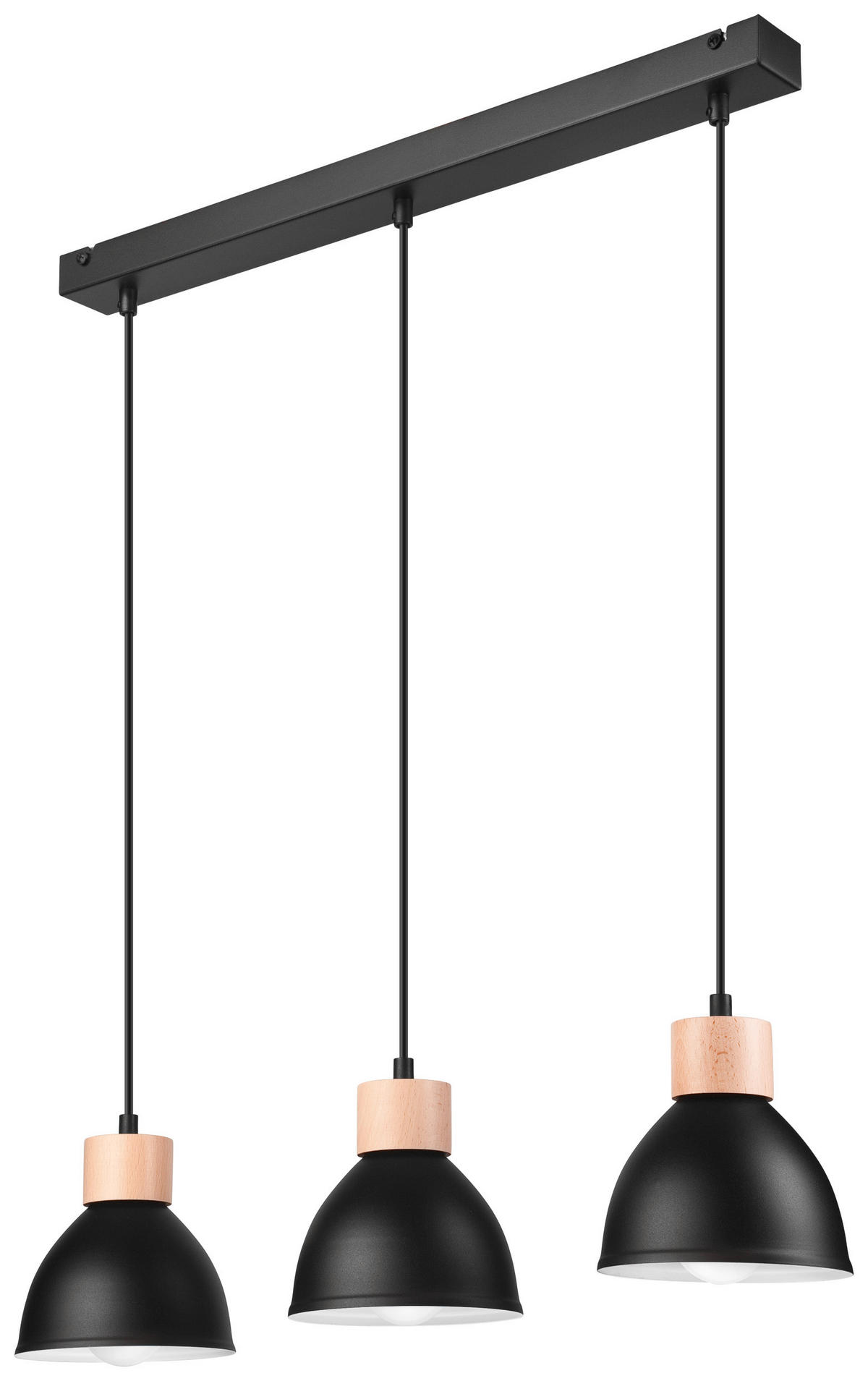 Lamkur Pendelleuchte schwarz Stahl Holz B/H/L: ca. 13x80x70 cm E27 3 Brennstellen NICO - schwarz (70,00/13,00/80,00cm) - Lamkur