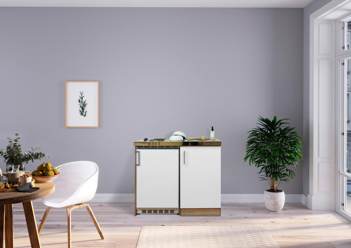 Respekta Miniküche 100 weiß matt B/H/T: ca. 100x87x60 cm 100 - Eiche/weiß (100,00/87,00/60,00cm) - Respekta