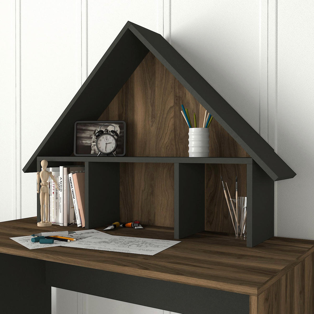 Schreibtisch Denver walnuss Nachbildung anthrazit B/H/T: ca. 120x148x60 cm Denver - walnuss/anthrazit (120,00/148,00/60,00cm) - moebel17