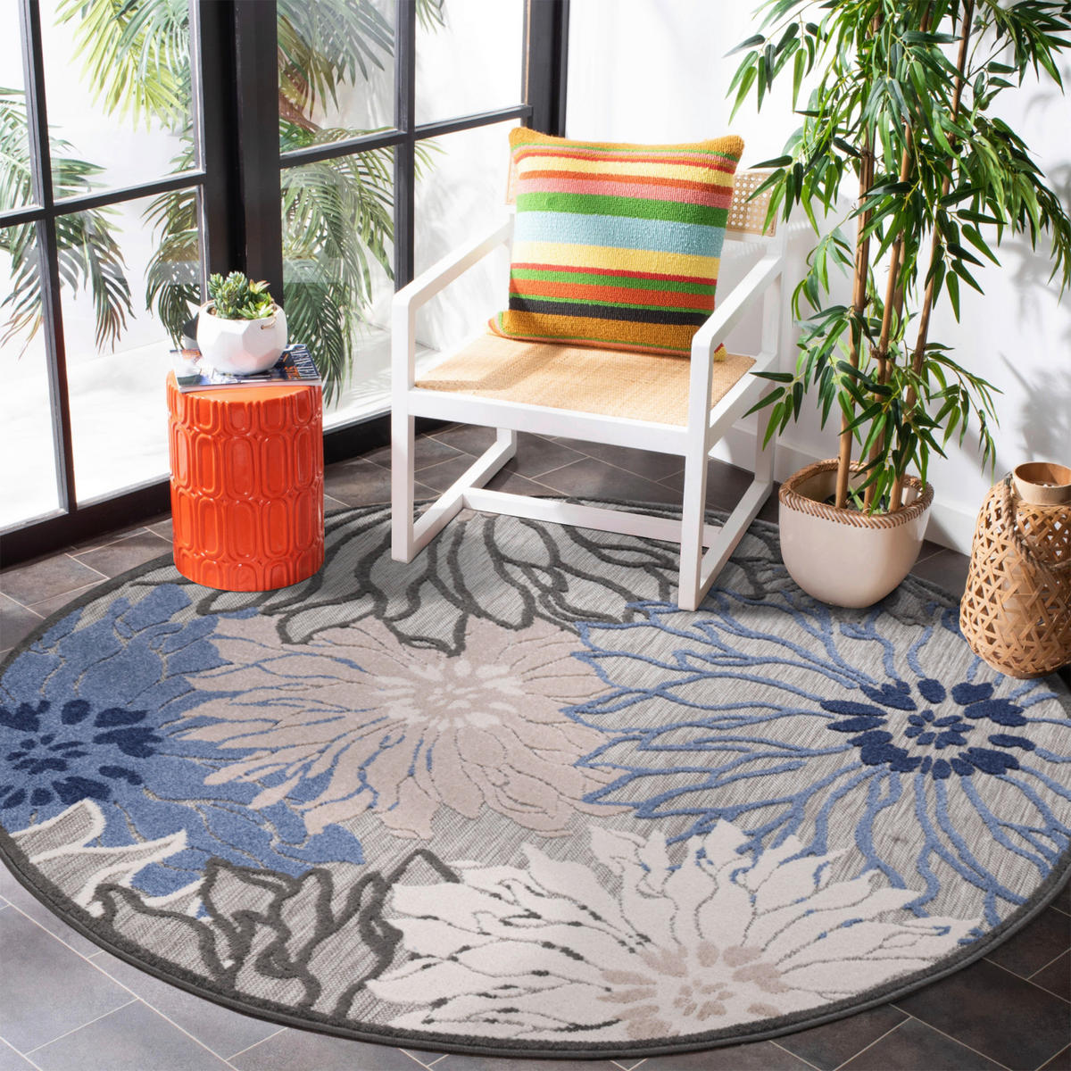 Sanat Outdoorteppich FLORAL grau B/L: ca. 200x200 cm FLORAL - grau (200,00/200,00cm) - Sanat